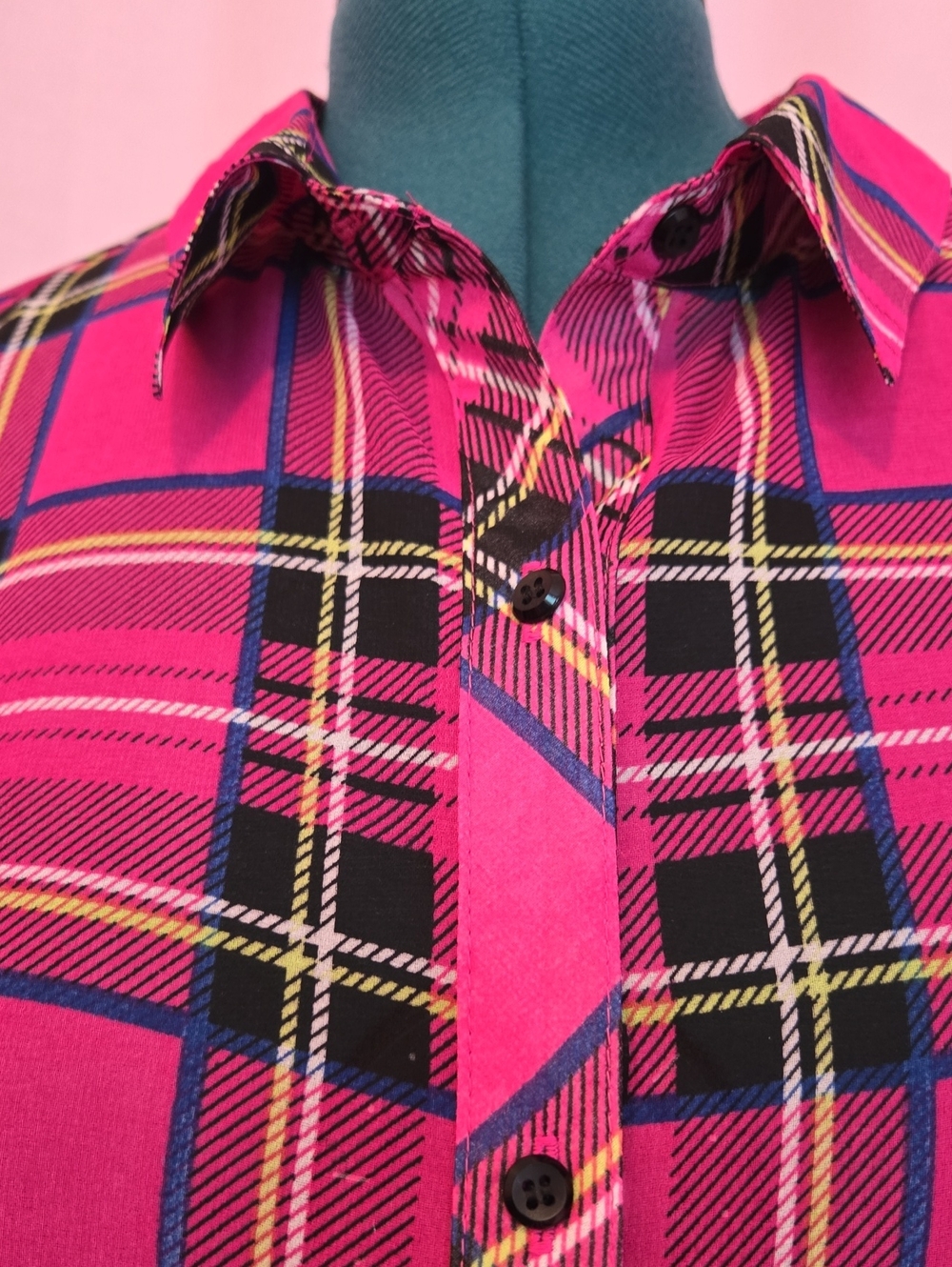 Kate & Mallory Pink Plaid Top, Duster or Dress with Black & Yellow Accents - Picture 2 of 8
